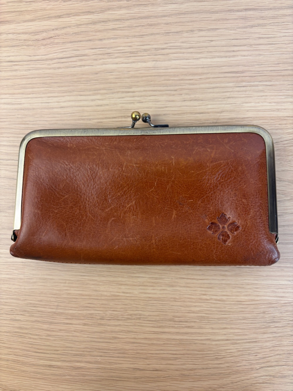 Patricia Nash Tan Leather Frame Kisslock Clutch Wallet